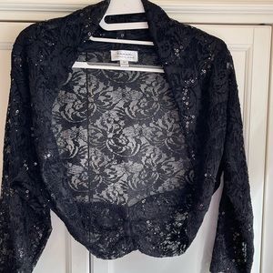 Tahari Black lace sequined shrug. Size medium. Worn once over dress.